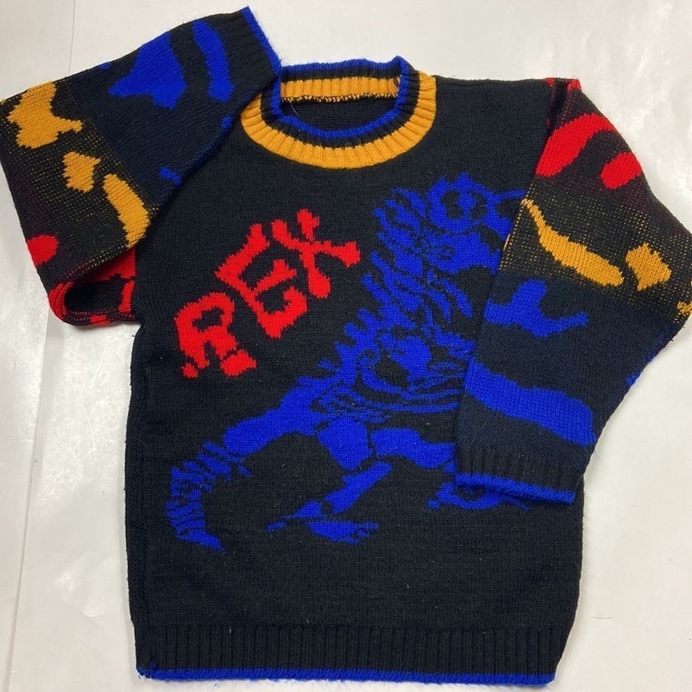 Vintage 80s REX Dinosaur Boys Sweater Size (5-6)Aproximadamente